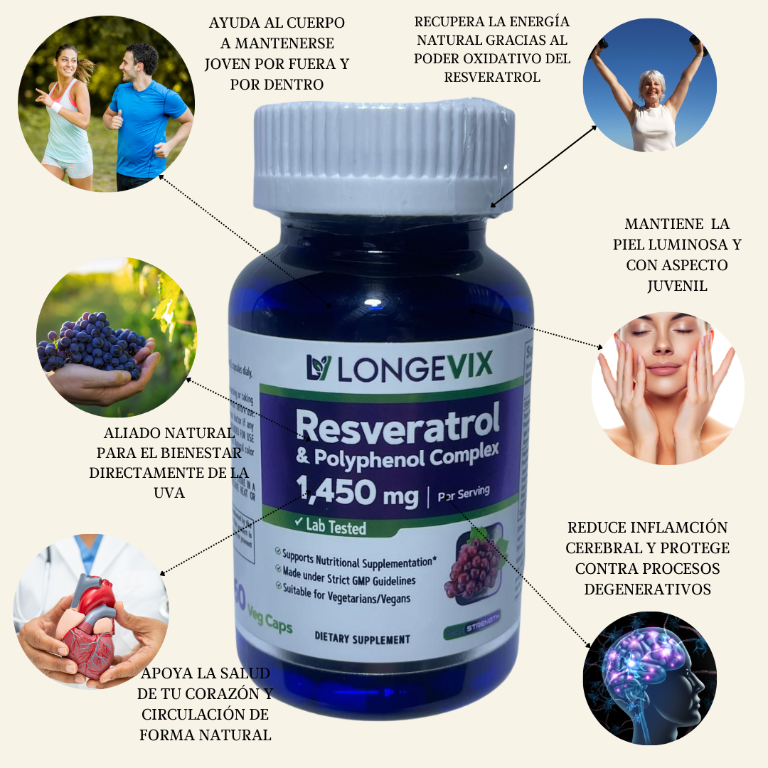 RESVERATROL LONGEV 60 CÁPSULAS DE 1450mg